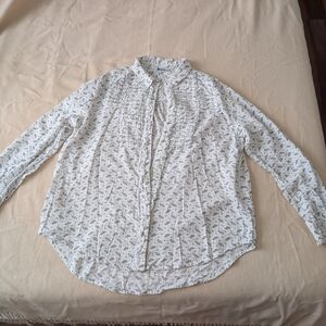 Sundance White and Blue Leaf Print Blouse L